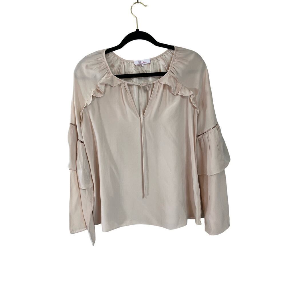 Parker blush pink silk ruffle top size S